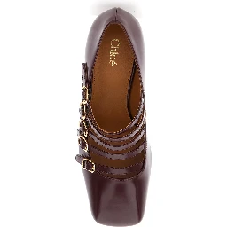 Janis Bordeaux Décolleté with Banded Design and Large Heel in Leather Woman