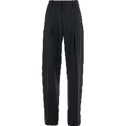 Black Trousers with Pleats on the Front and Side Logo Patch in Stretch Tech Wool Woman