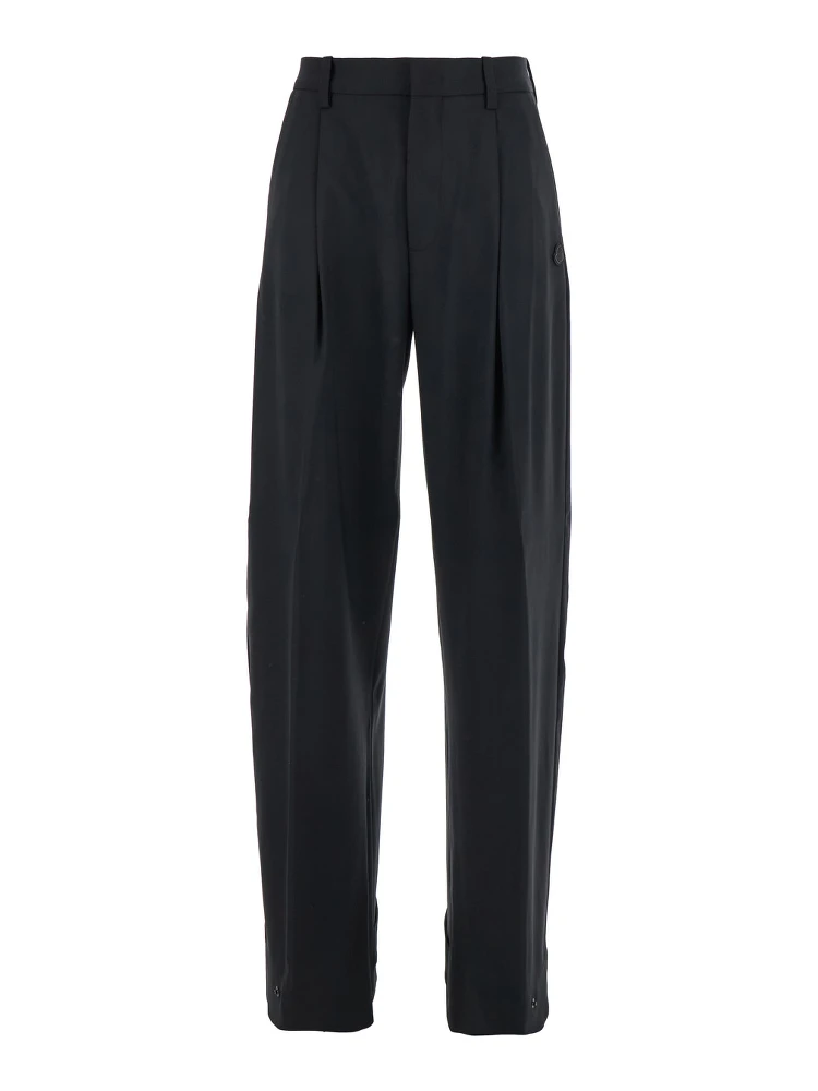 Black Trousers with Pleats on the Front and Side Logo Patch in Stretch Tech Wool Woman