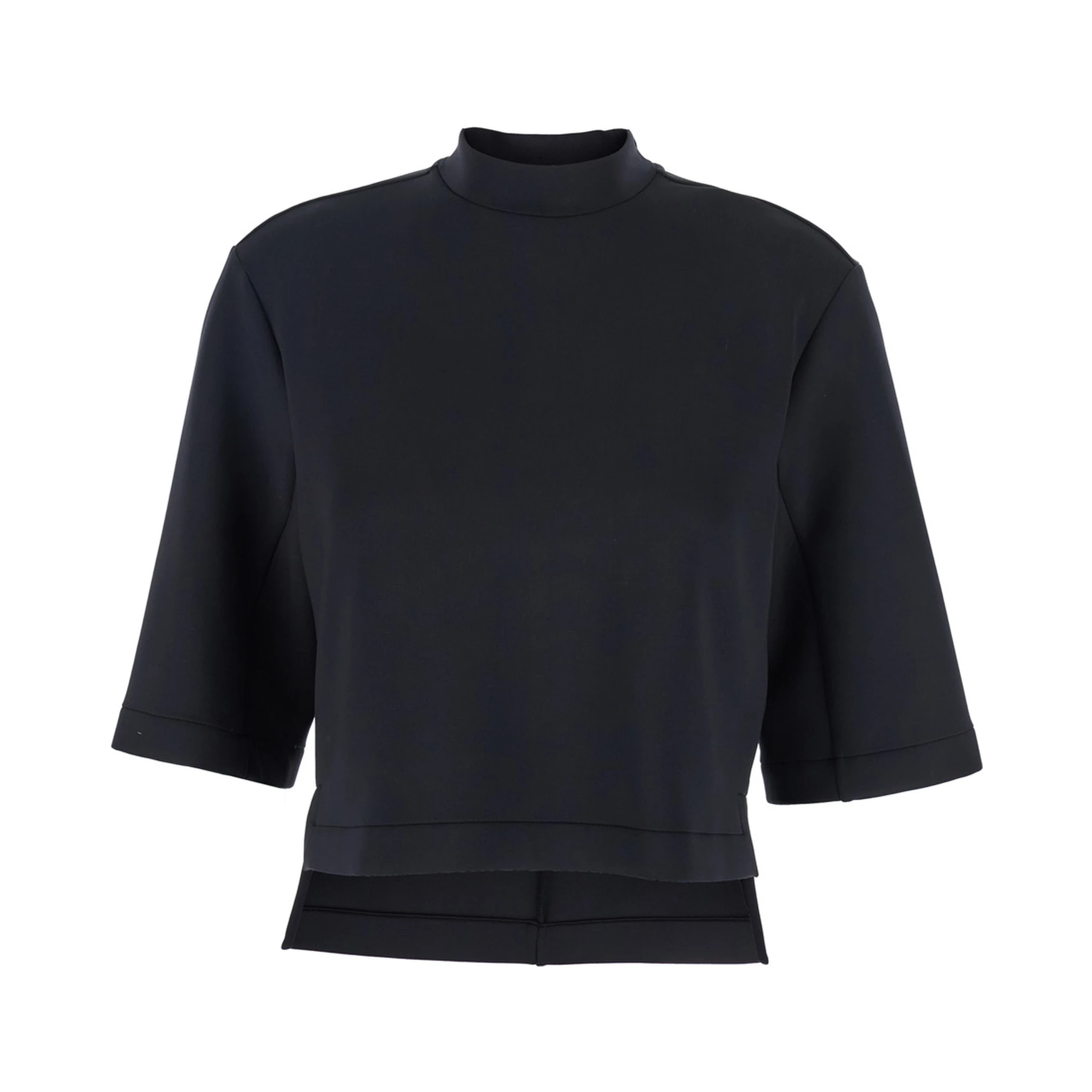 Black Crew Neck T-Shirt with Logo Patch Applied on the Back in Tech Fabric Woman