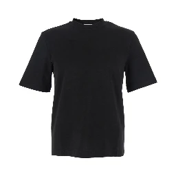 Black T-Shirt with Front Lettering Logo and Logo Patch on the Sleeve in Cotton Man