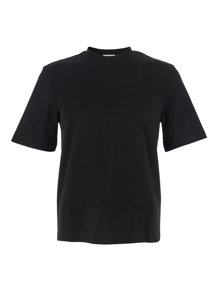 Black T-Shirt with Front Lettering Logo and Logo Patch on the Sleeve in Cotton Man