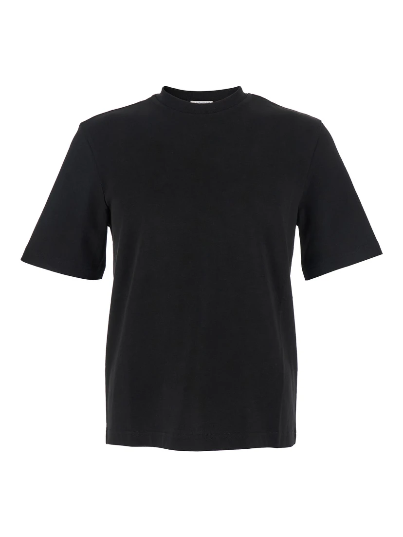 Black T-Shirt with Front Lettering Logo and Logo Patch on the Sleeve in Cotton Man