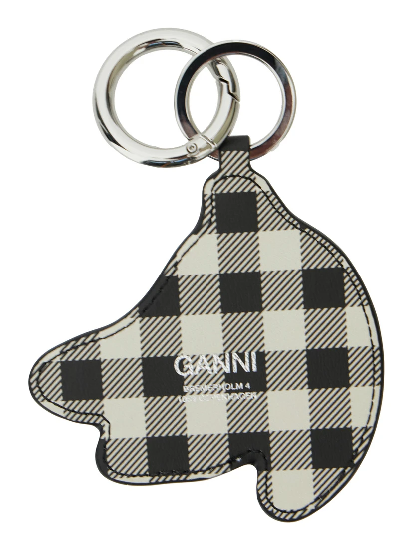 Multicolor Banana Shaped Keyring with Logo Lettering on the Front in Leather and Tech Fabric Woman