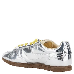 Windspin Low Silver Colored Sneaker with Logo on the Side in Shiny Fabric Woman