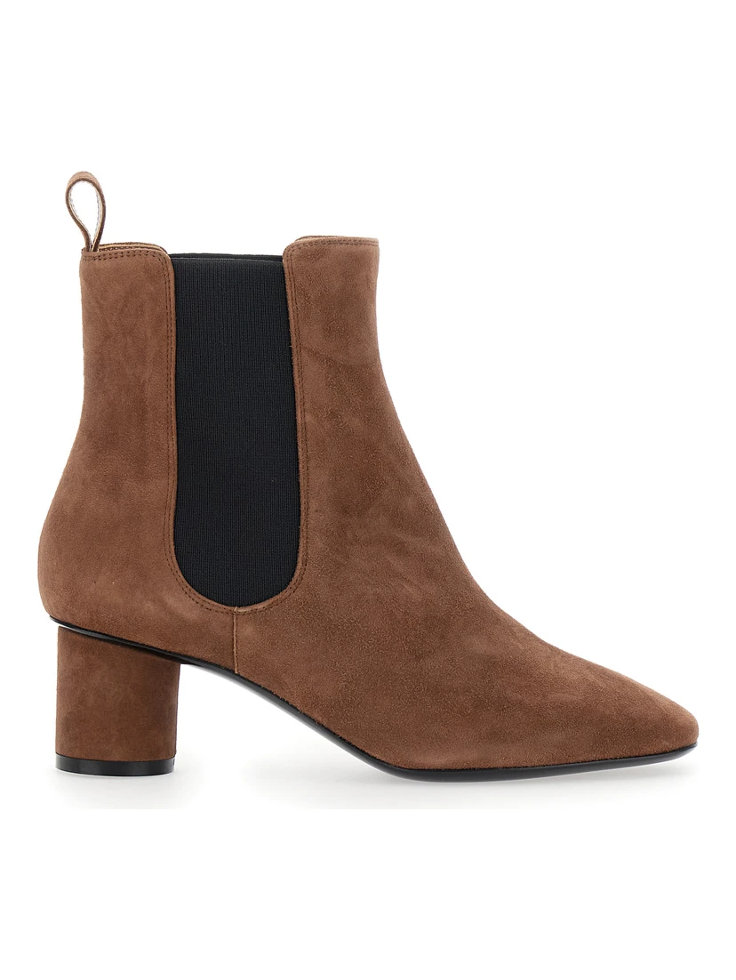 Brown Ankle Boots with Elastic Side Panel in Suede Woman