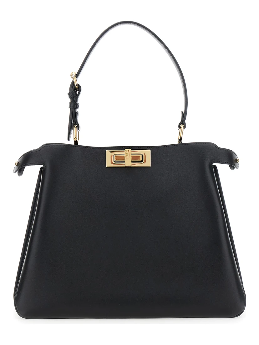 Pekaboo Soft Medium Black Handbag with Twist Lock in Leather Woman