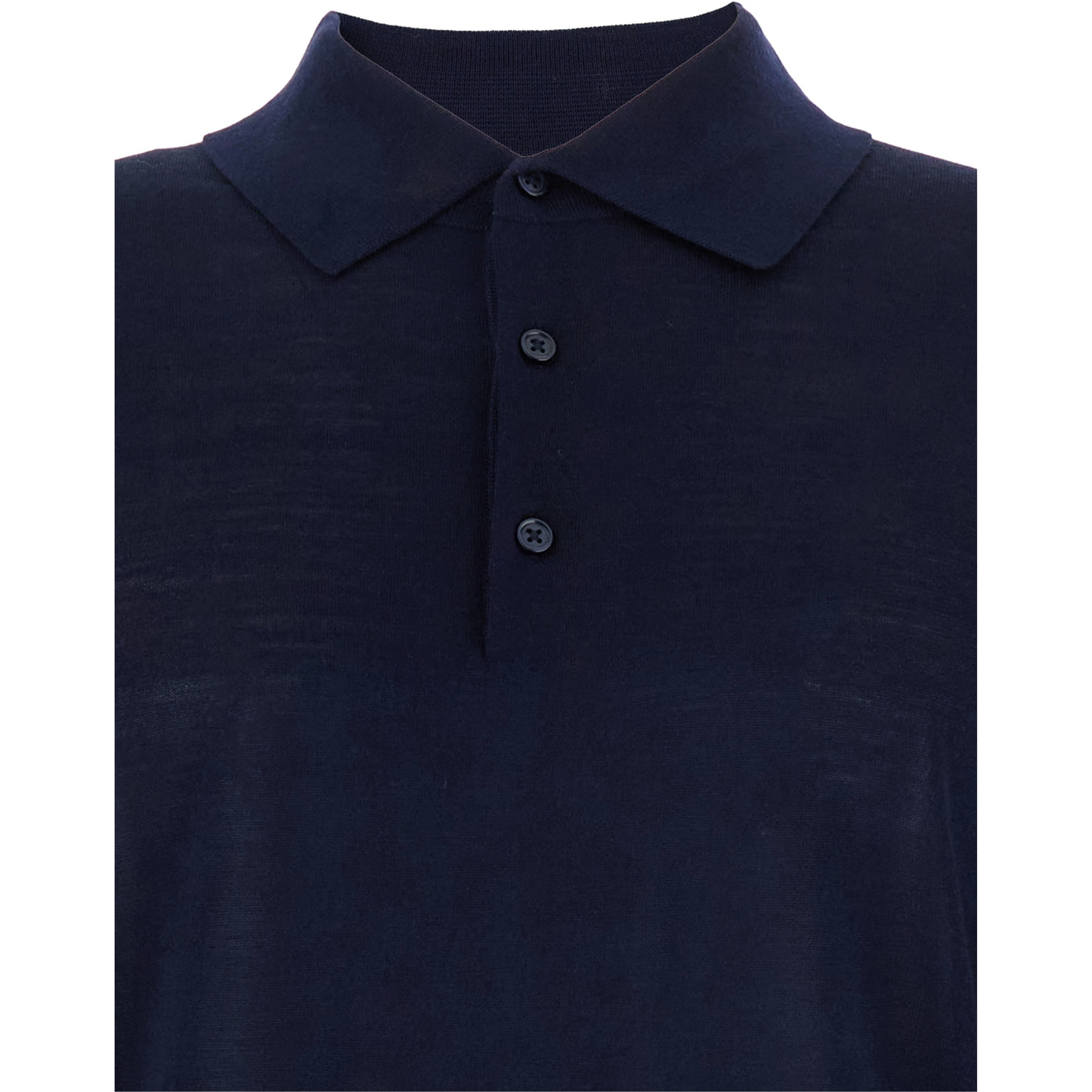 Blue Polo Shirt with Classic Collar and Ribbed Trims in Wool Man