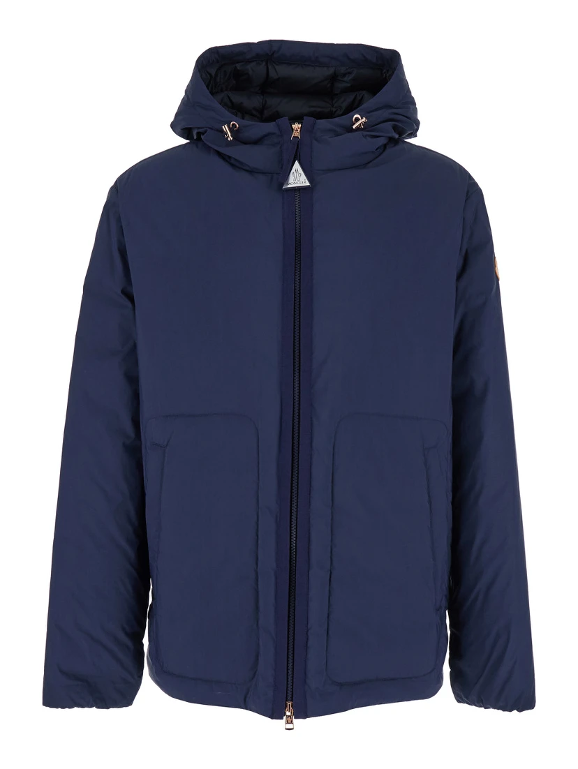Caracara Blue Jacket with Drawstring Hood and Logo Patch on the Sleeve in Cotton Blend Man