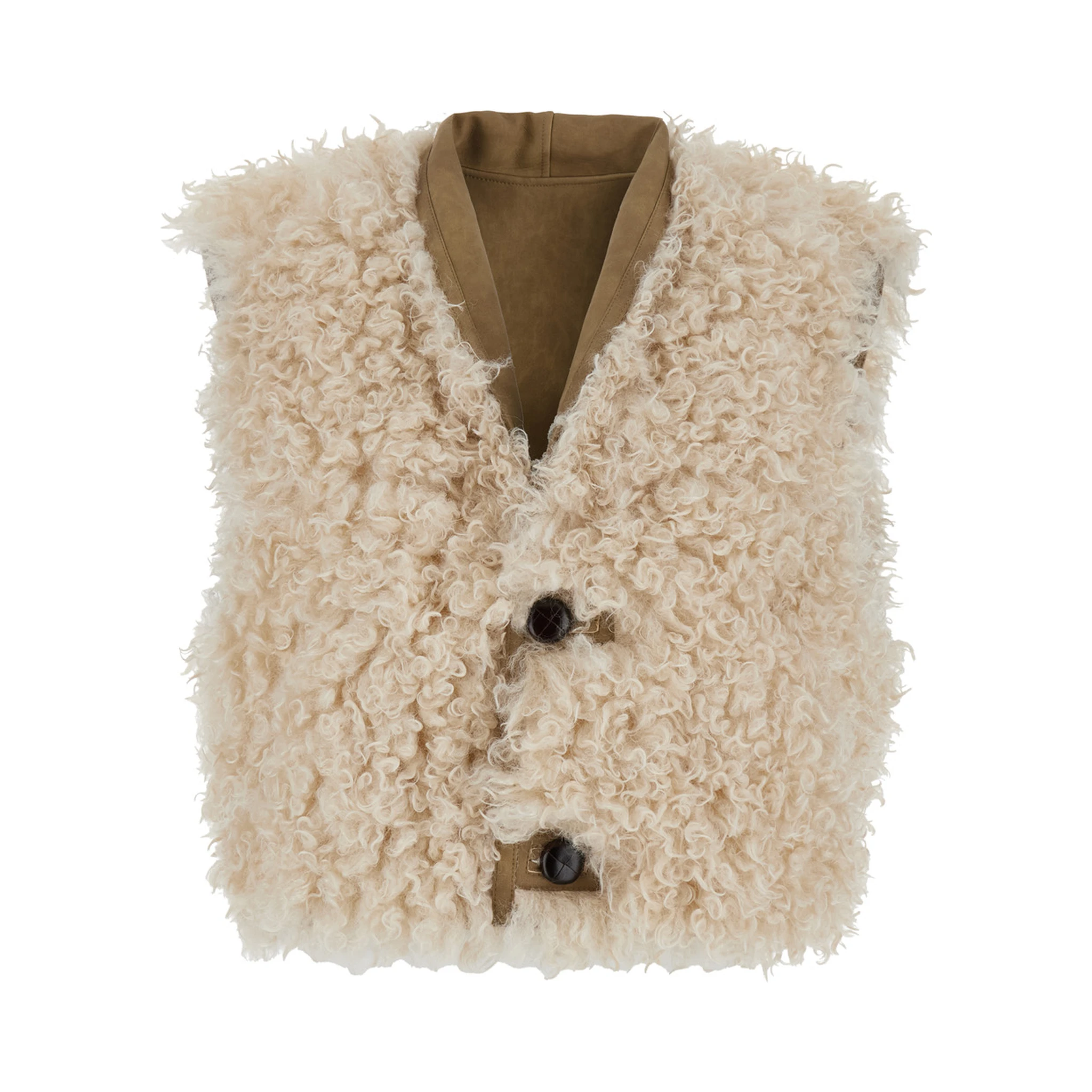 Beige Shearling Coat with Reversible Deisgn and Button Closure in Fur Woman