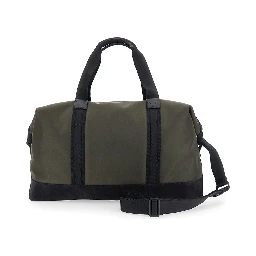 Green Suitcase with Double Handles and Logo Patch on the Front in Fabric Man