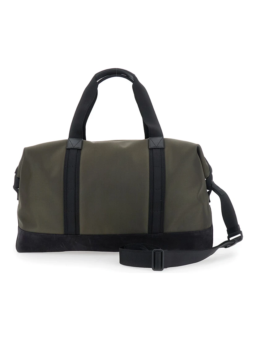 Green Suitcase with Double Handles and Logo Patch on the Front in Fabric Man