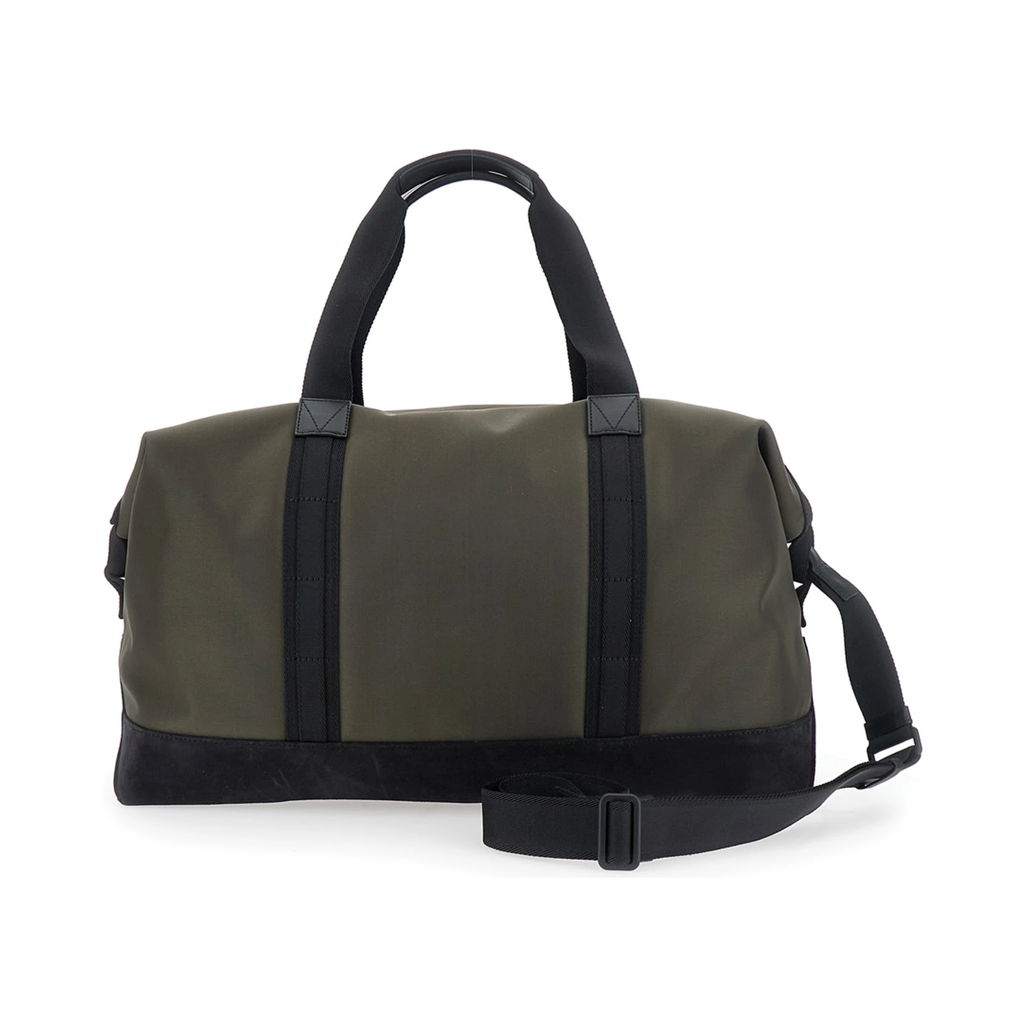 Green Suitcase with Double Handles and Logo Patch on the Front in Fabric Man