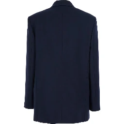New Guinea Blue Double-Breasted Jacket with Peak Revers in Wool Woman