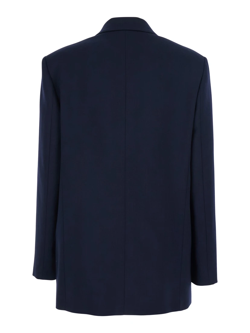 New Guinea Blue Double-Breasted Jacket with Peak Revers in Wool Woman