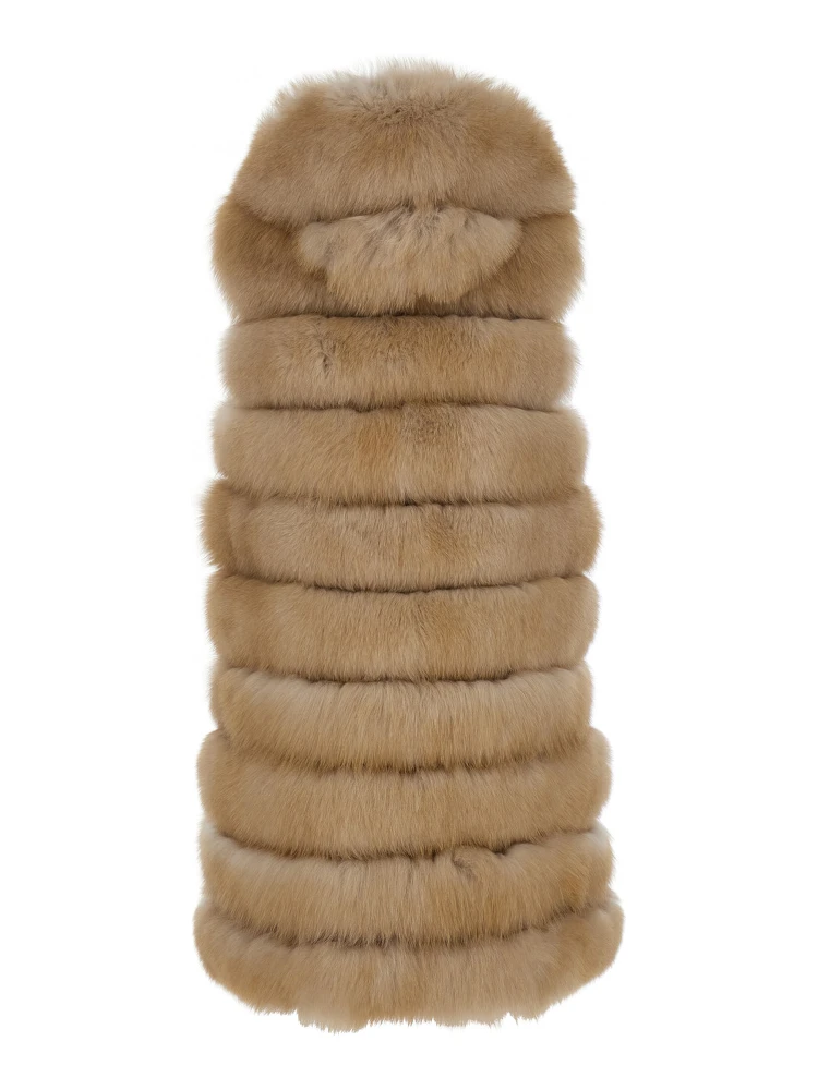 Beige Sleeveless Fur Coat with Hood in Fur Woman alternative