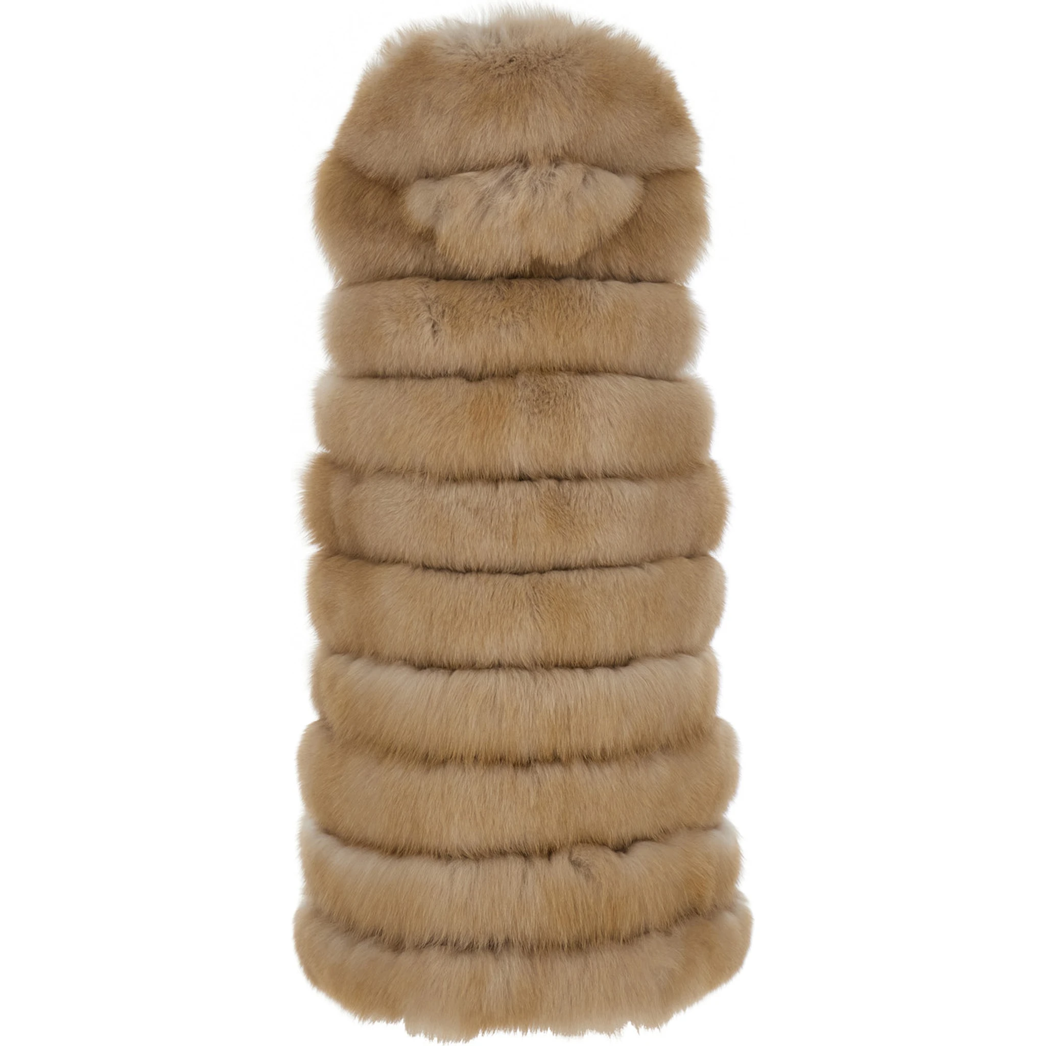 Beige Sleeveless Fur Coat with Hood in Fur Woman