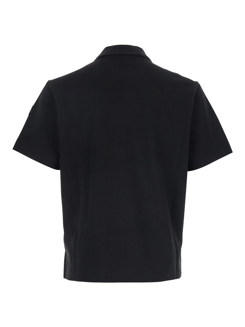 Black Polo Shirt with Classic Collar and Logo Lettering Embroidery on the Front in Cotton Man