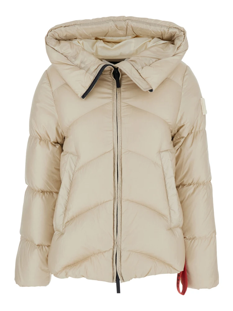 Helsinki Beige Down Jacket with Logo Patch on the Sleeve and Puller with Logo on the Waist in Tech Fabric Woman