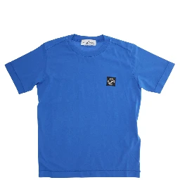 Blue T-Shirt with Round Neck and Logo Patch on the Front in Cotton Boy