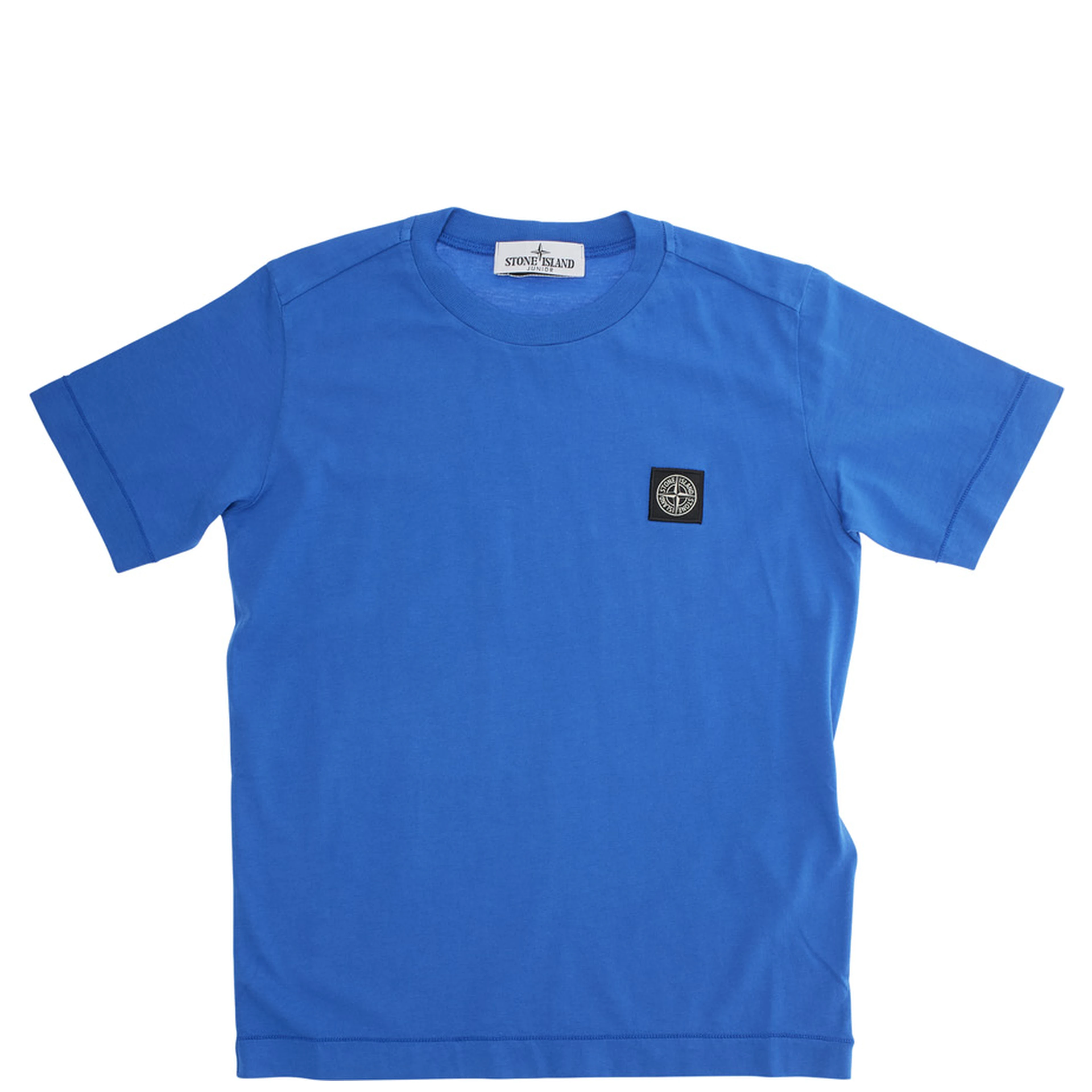 Blue T-Shirt with Round Neck and Logo Patch on the Front in Cotton Boy