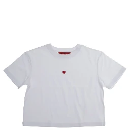 White Crewneck T-Shirt with Logo Print on the Front in Cotton Woman
