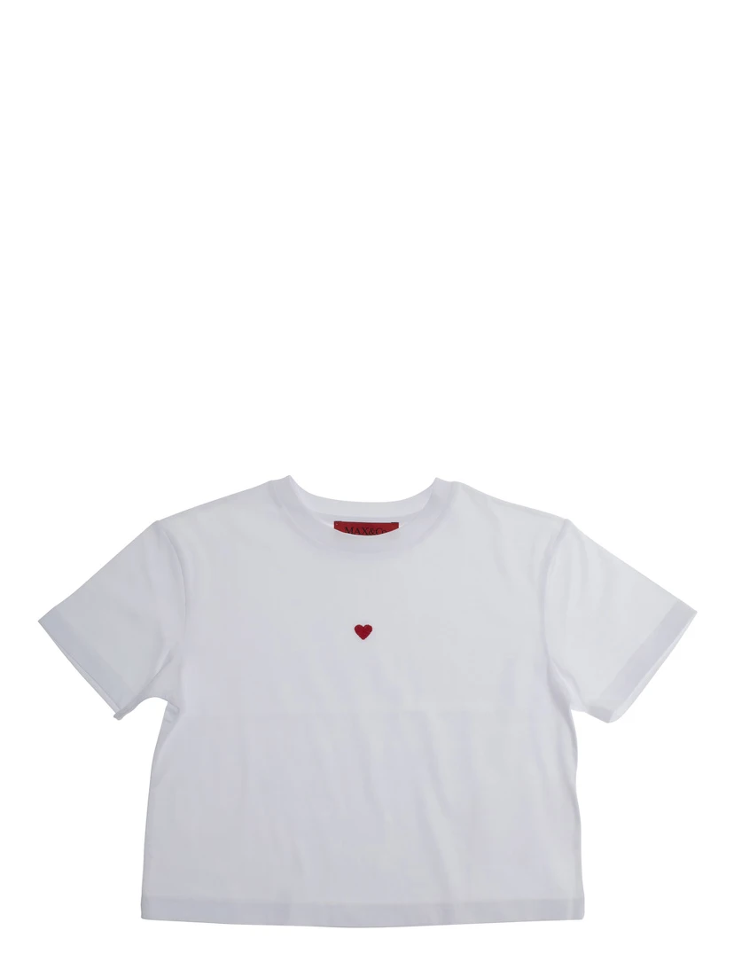White Crewneck T-Shirt with Logo Print on the Front in Cotton Woman