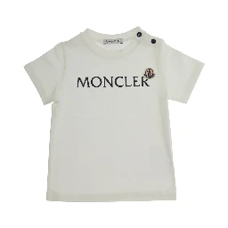 White T-Shirt with Logo Print and Snap Buttons in Stretch Cotton Baby