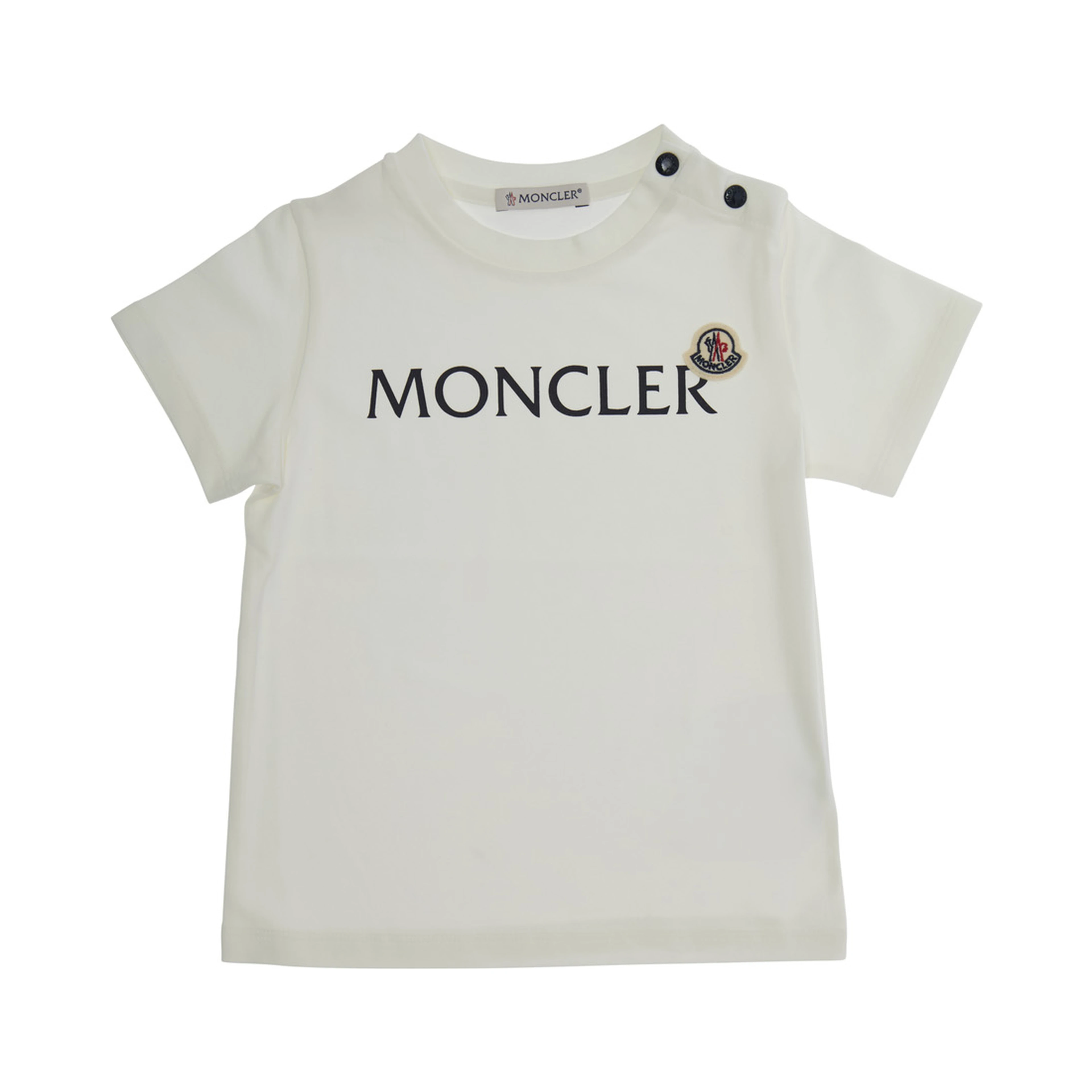 White T-Shirt with Logo Print and Snap Buttons in Stretch Cotton Baby