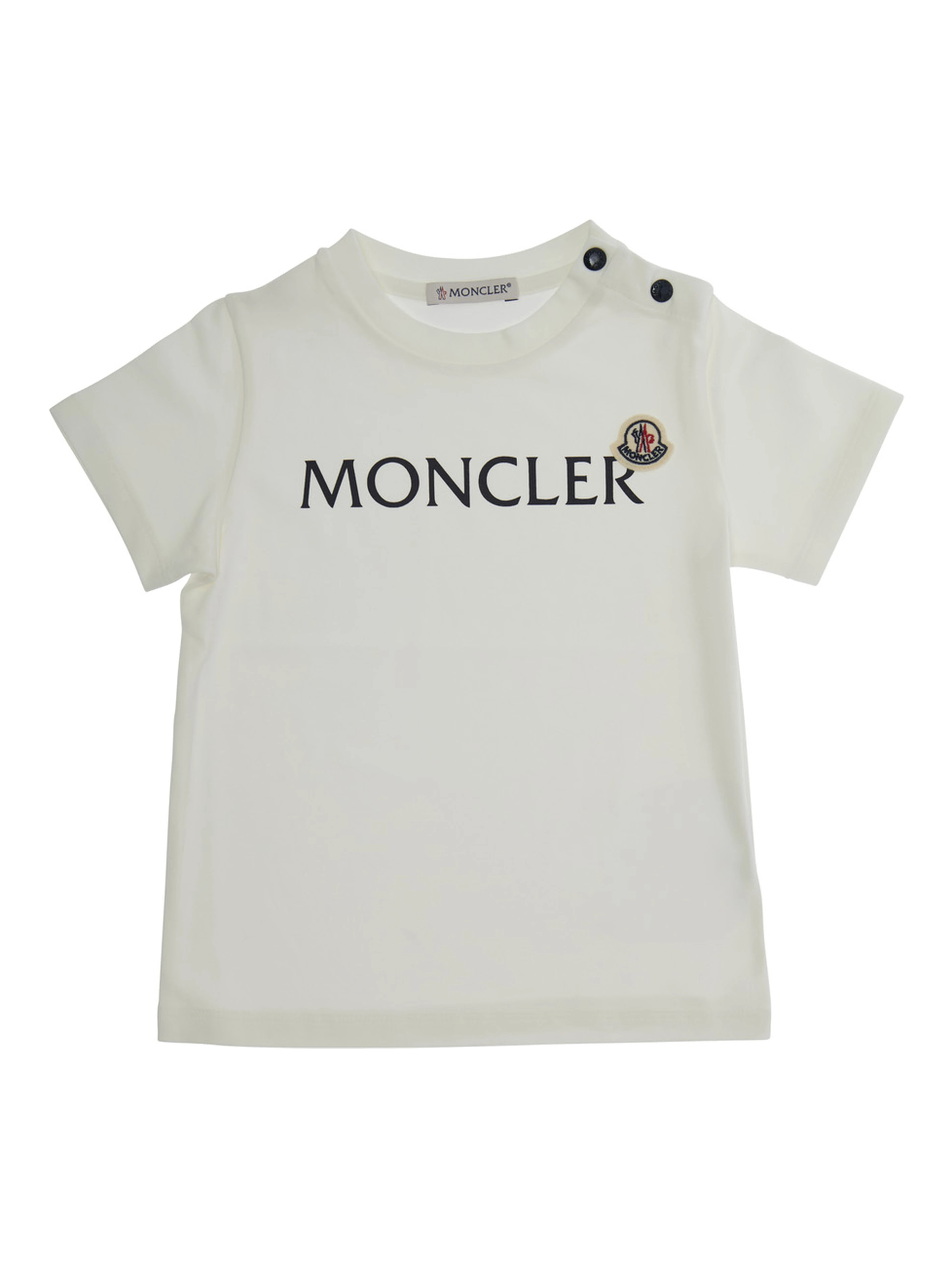 White T-Shirt with Logo Print and Snap Buttons in Stretch Cotton Baby
