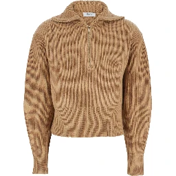 Beige Turtleneck Sweater with Ribbed Design in Wool and Cashmere Blend Woman