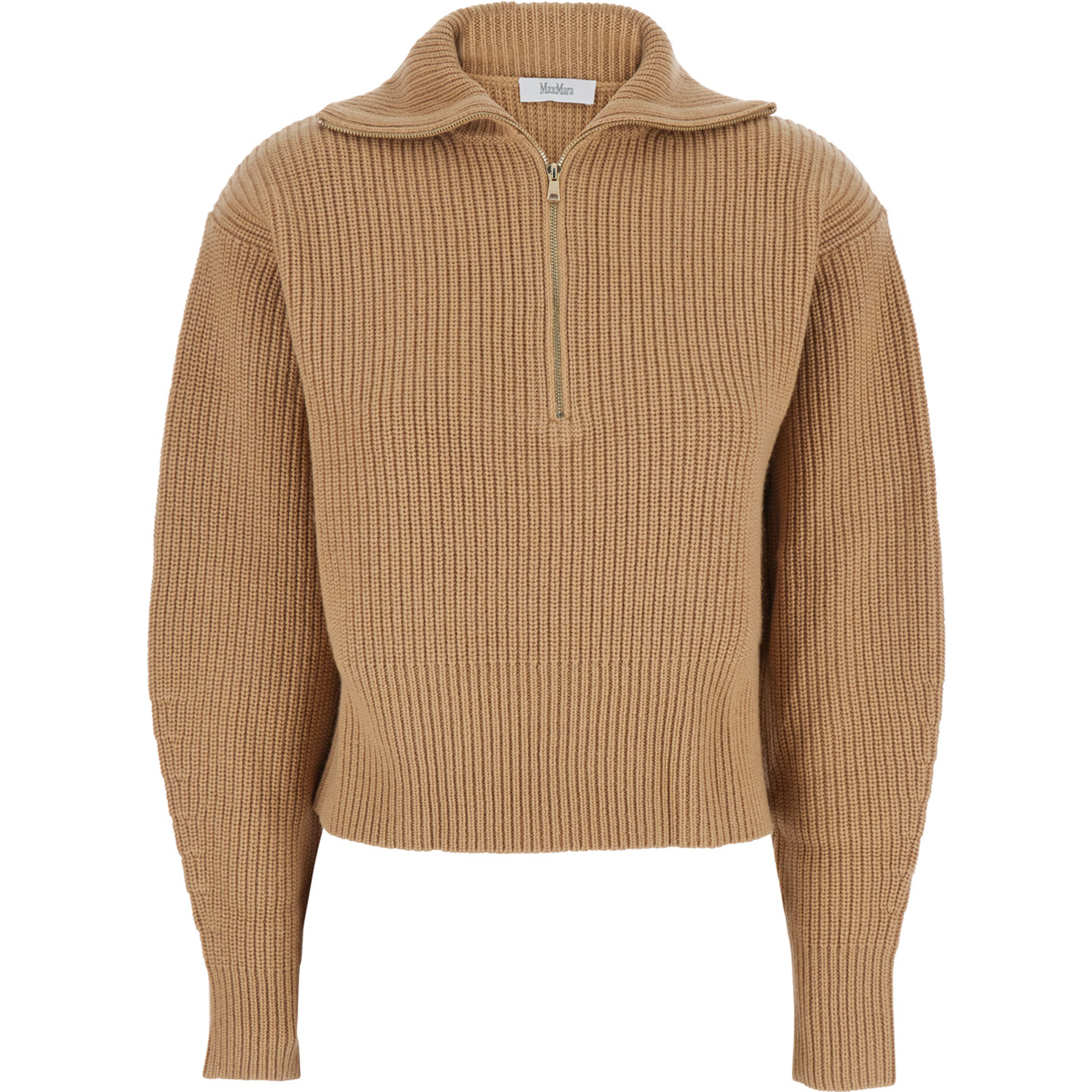 Beige Turtleneck Sweater with Ribbed Design in Wool and Cashmere Blend Woman