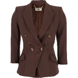Brown Jacket with Classic Lapels and Double-Breasted Fastening in Fabric Woman