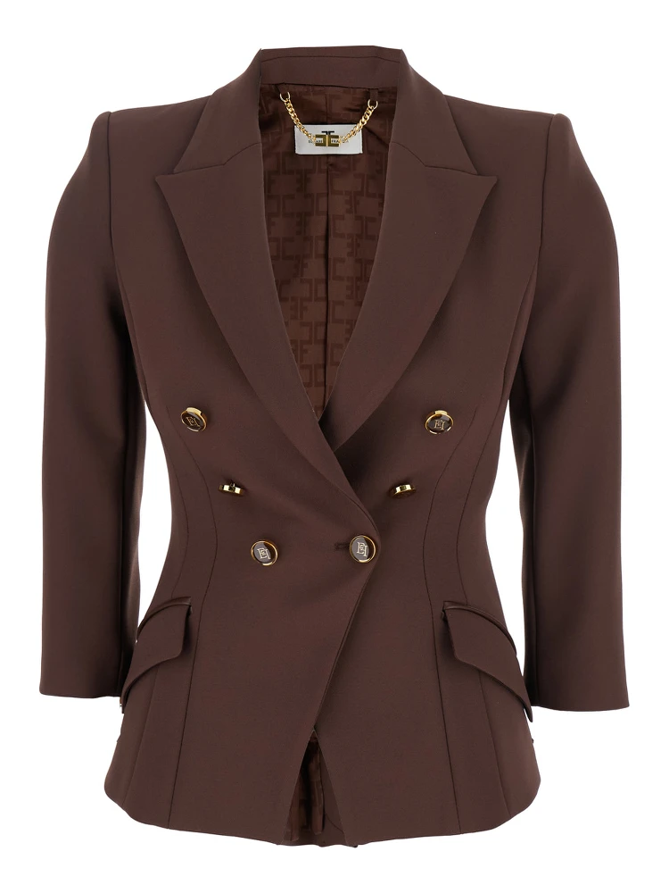Brown Jacket with Classic Lapels and Double-Breasted Fastening in Fabric Woman