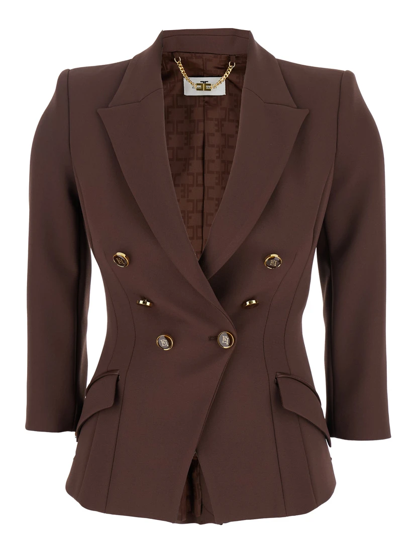 Brown Jacket with Classic Lapels and Double-Breasted Fastening in Fabric Woman