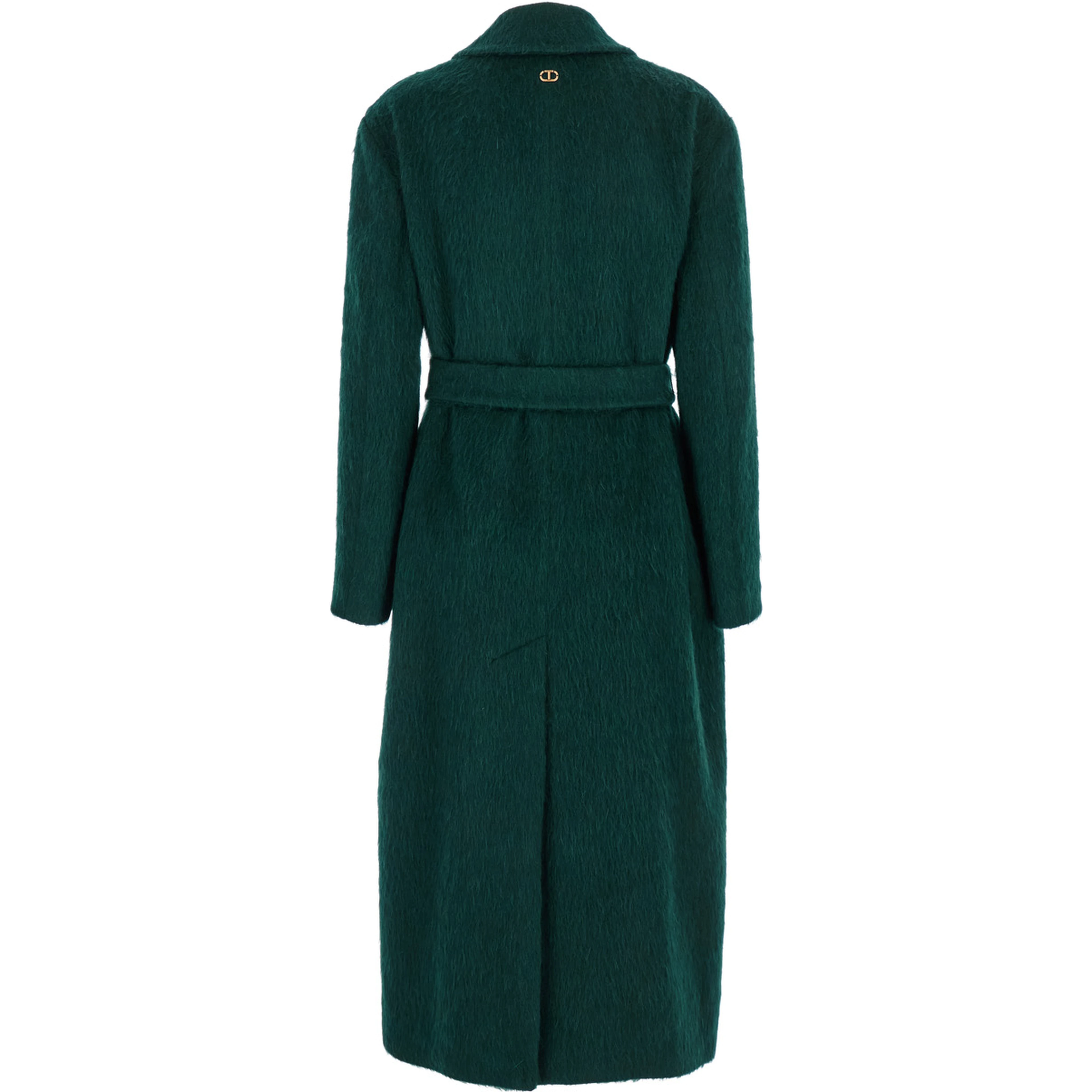 Green Double-Breasted Coat with Notched Revers and Belt on the Front in Wool Blend Woman