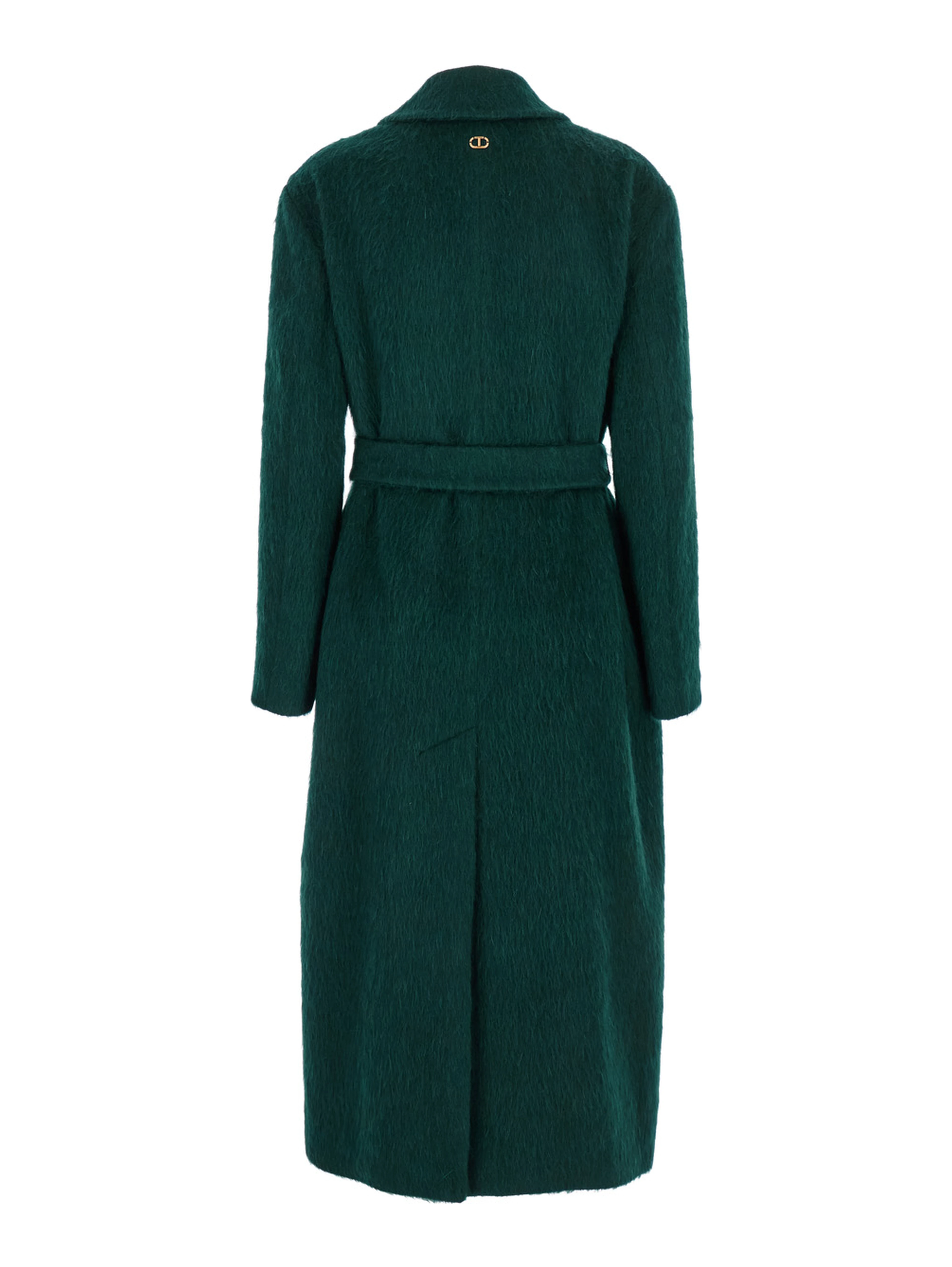 Green Double-Breasted Coat with Notched Revers and Belt on the Front in Wool Blend Woman
