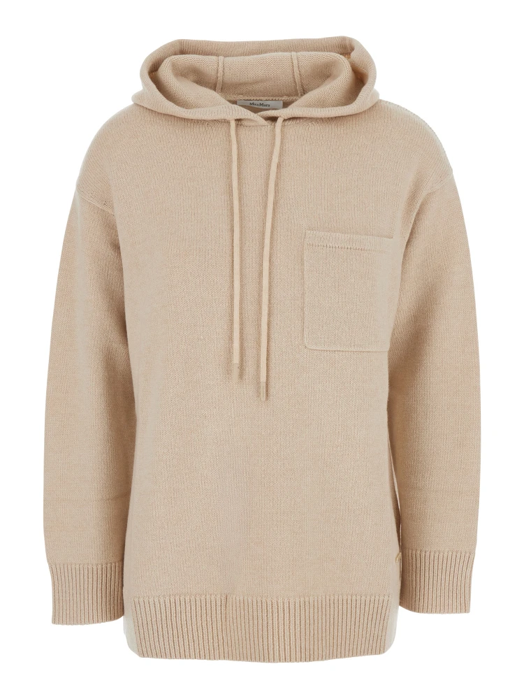 Liana Beige Sweater with Drawstring Hood and Dropped Shoulders in Cashmere Woman