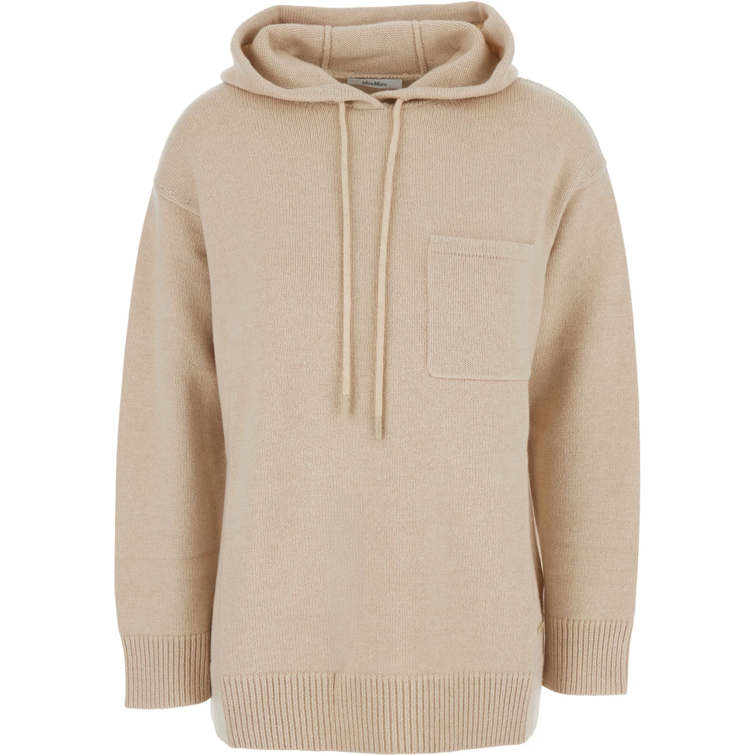 Liana Beige Sweater with Drawstring Hood and Dropped Shoulders in Cashmere Woman