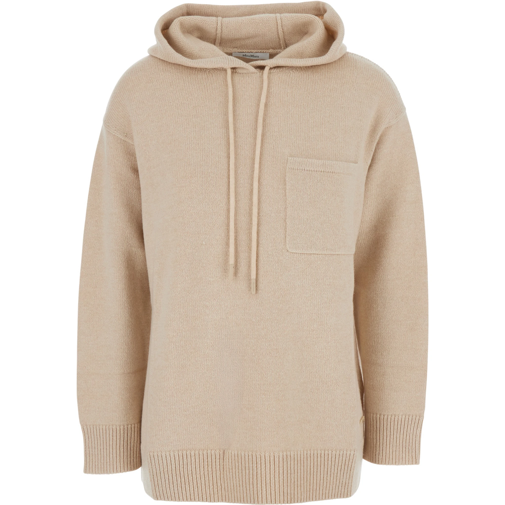 Liana Beige Sweater with Drawstring Hood and Dropped Shoulders in Cashmere Woman