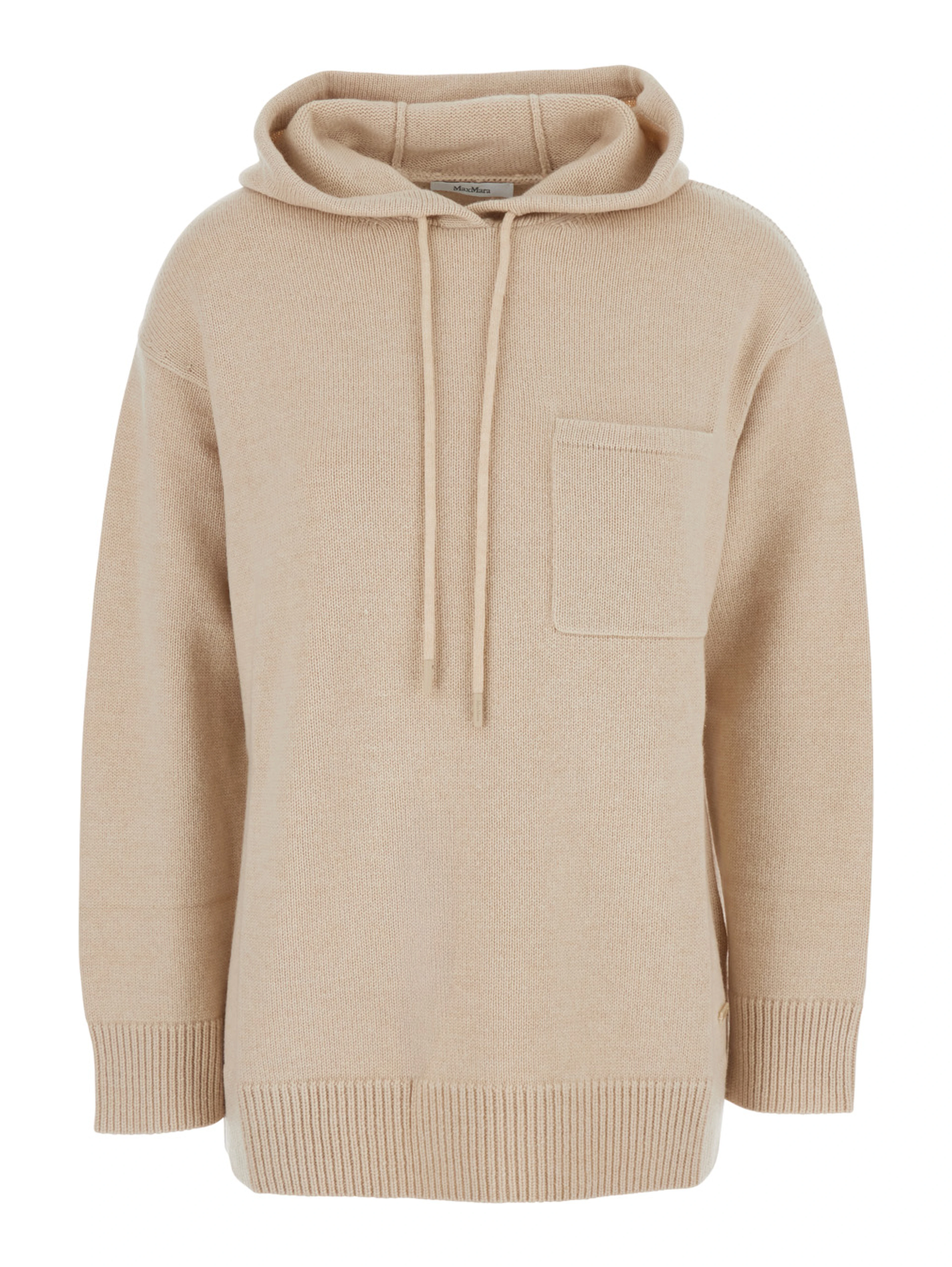 Liana Beige Sweater with Drawstring Hood and Dropped Shoulders in Cashmere Woman