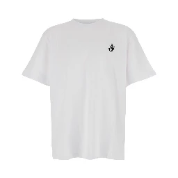 White T-Shirt with Logo on the Front in Cotton Man
