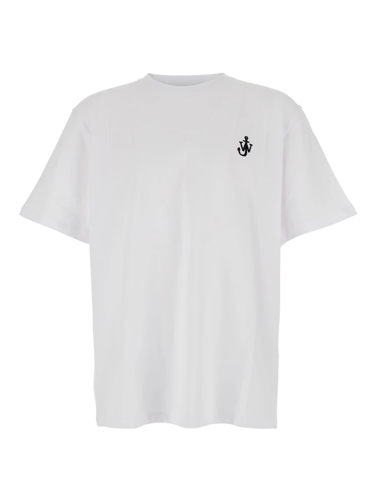 White T-Shirt with Logo on the Front in Cotton Man