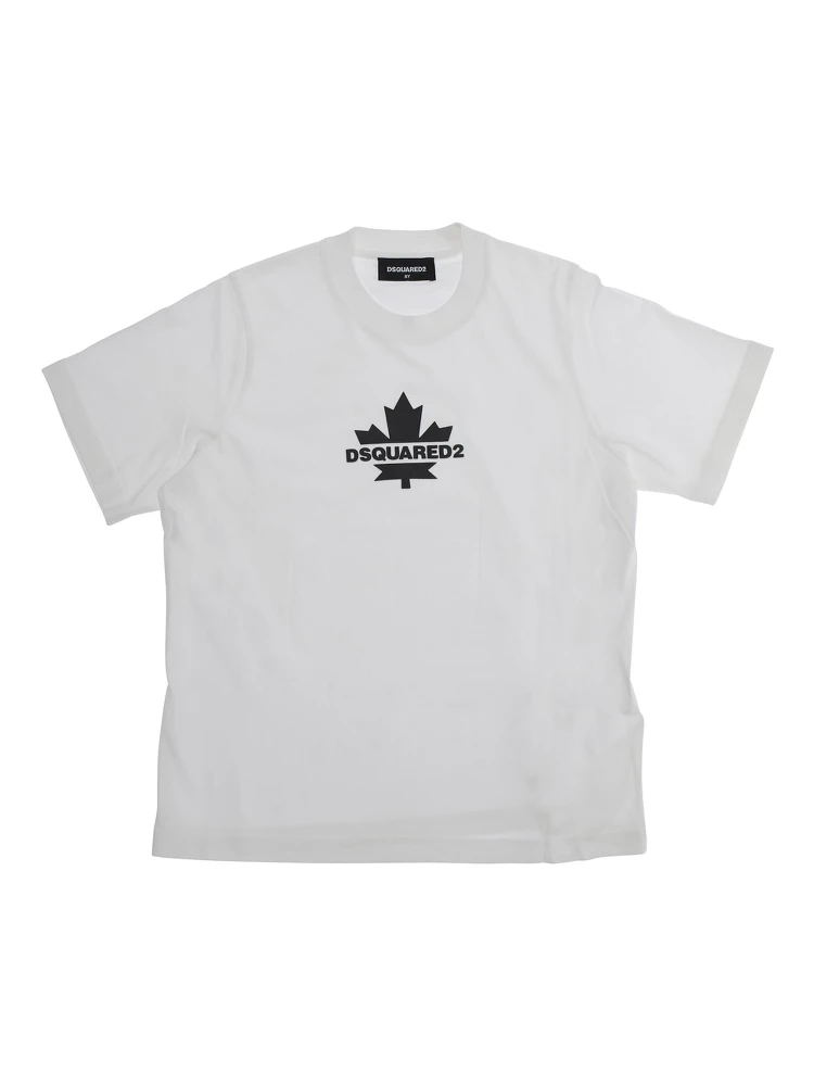 White Crewneck T-Shirt with Logo Print on the Front in Cotton Boy
