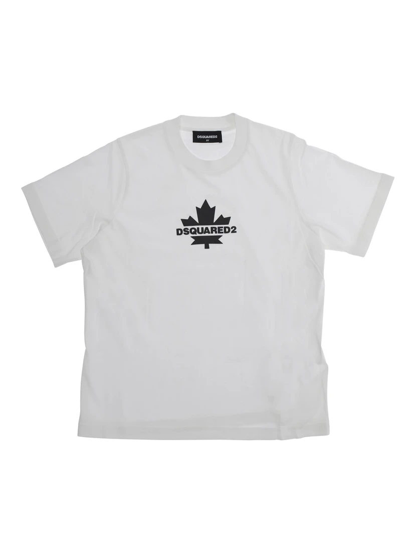 White Crewneck T-Shirt with Logo Print on the Front in Cotton Boy