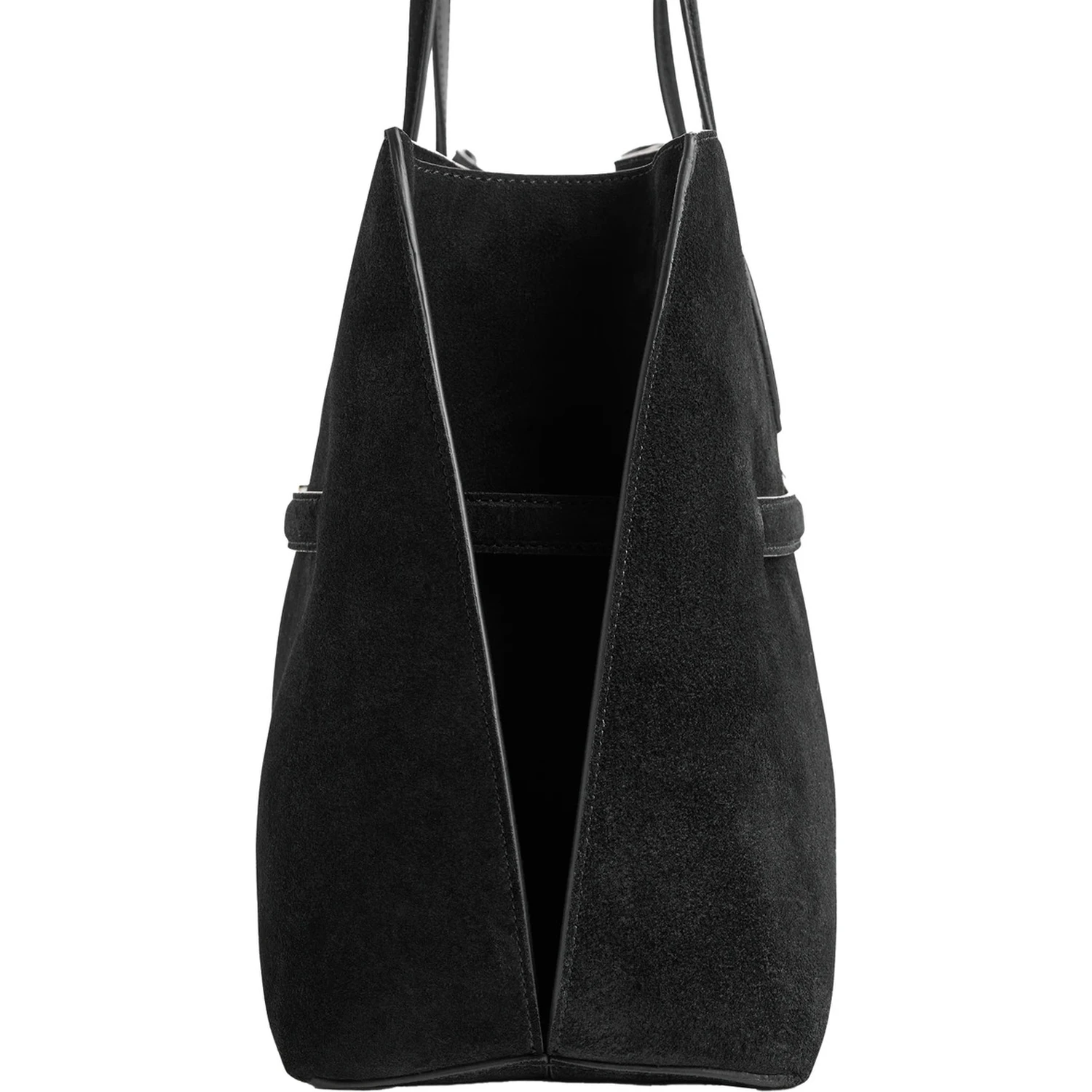 Lounge Black Tote Bag with Belt and Embossed Logo Lettering on the Front in Suede Woman
