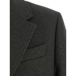 Green Single-Breasted Coat with Peak Revers in Wool Man