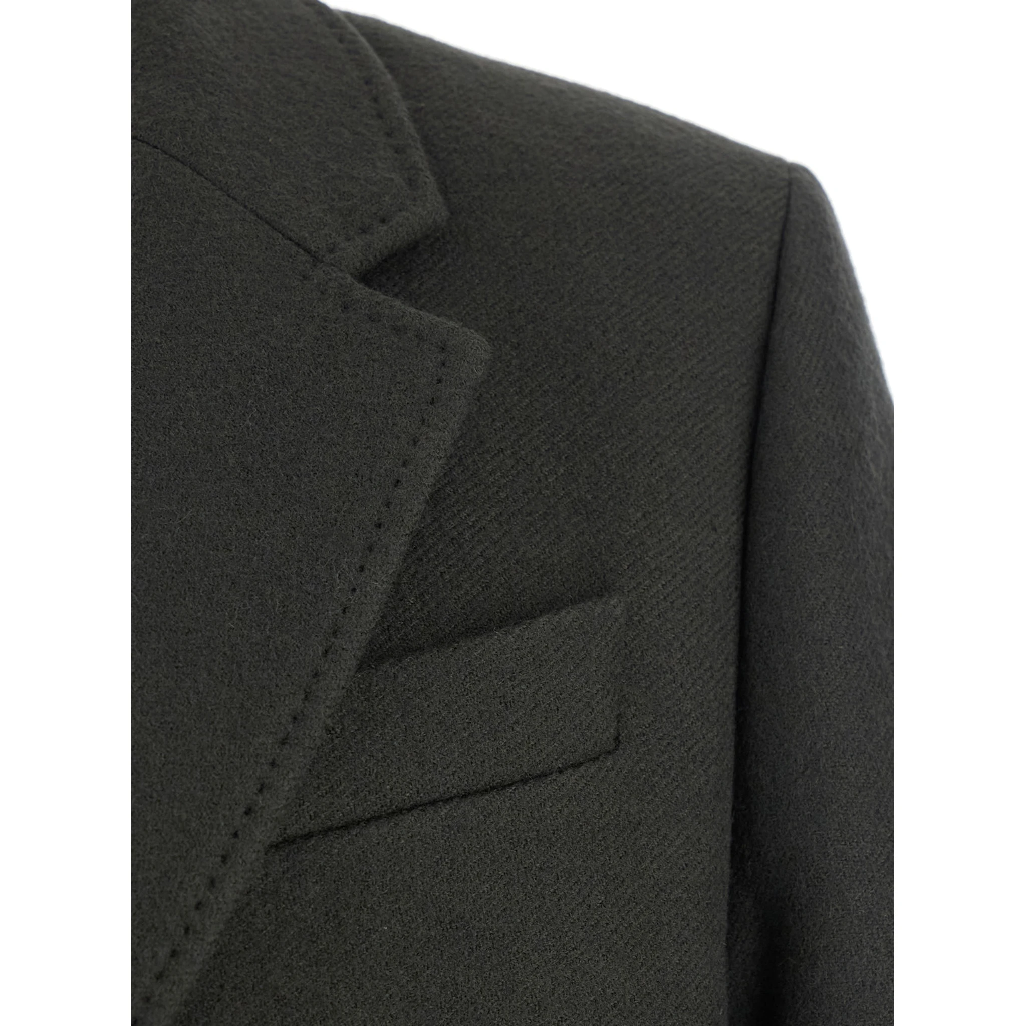 Green Single-Breasted Coat with Peak Revers in Wool Man