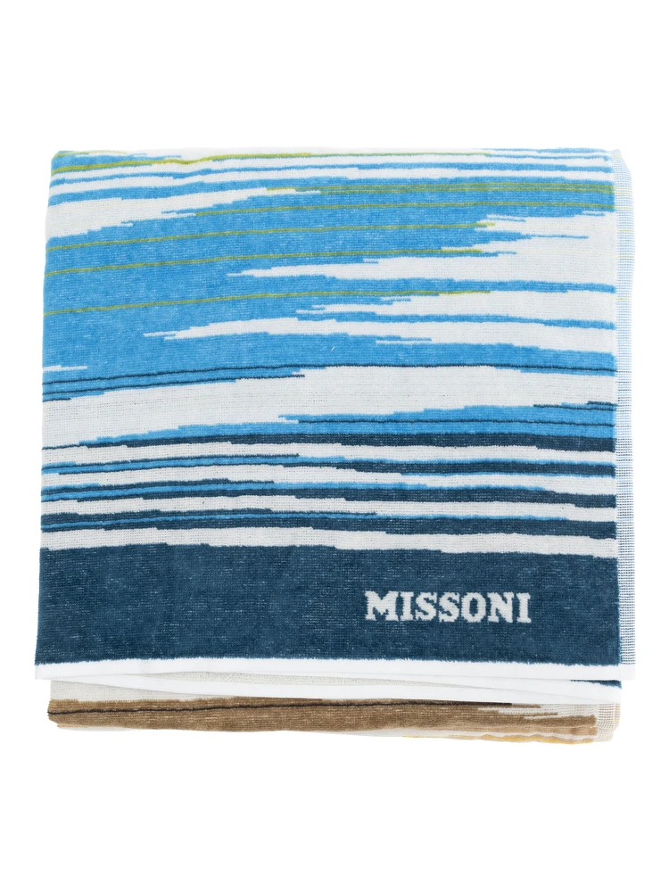 Fiammetta Multicolor Beach Towel with Logo Lettering on the Front in Cotton Home