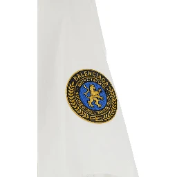 White Shirt with Logo Lettering on the Front and Logo Patch on the Sleeve in Cotton Man